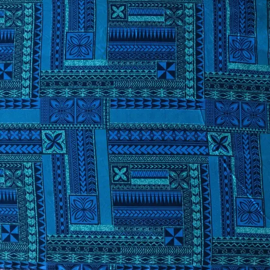 1 Yard Polynesian Geometric Symmetrical Peachskin Fabric For Elegant Apparel And Craft Projects 45 Inch Width Charcoal Teal {4}