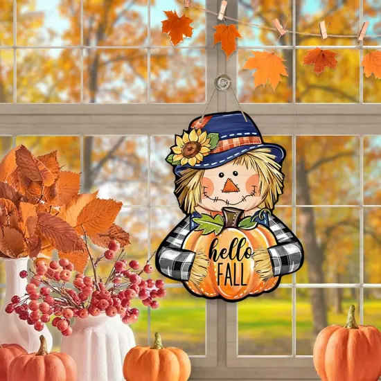 Hello Fall Scarecrow Front Door Sign {3}