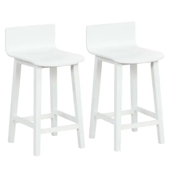 Costway 24.5" Wood Bar Stools Set of 2 with Solid Back & Seat Mid Century Bar Chairs Brown/Black/White {1}