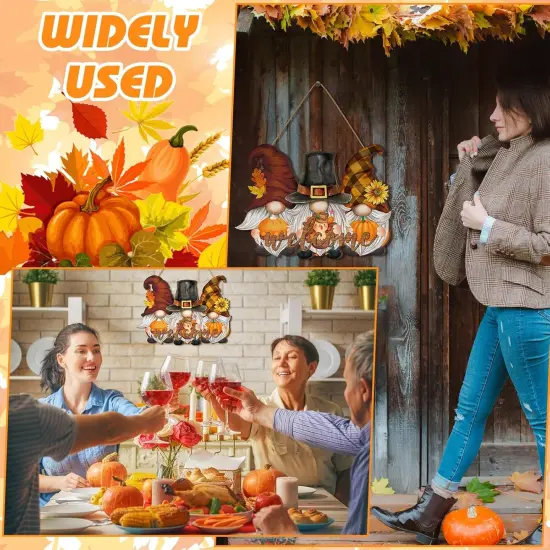 Thanksgiving Welcome Door Sign Fall Gnome Wreaths Hanging Sign {4}