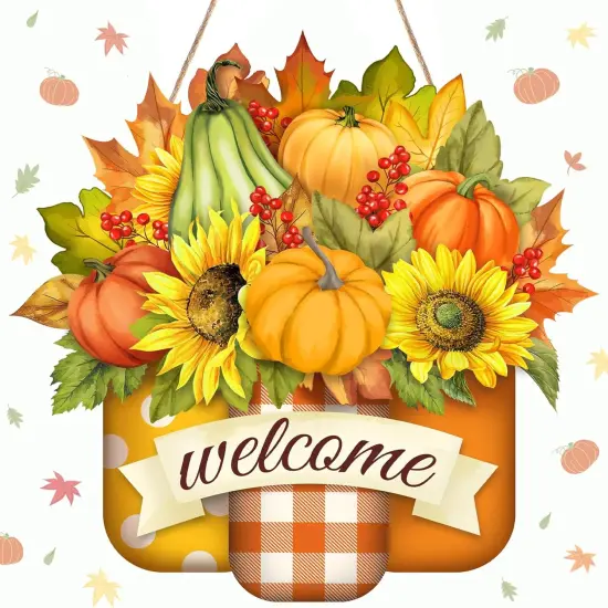 Pumpkin Welcome Door Sign Decor {1}