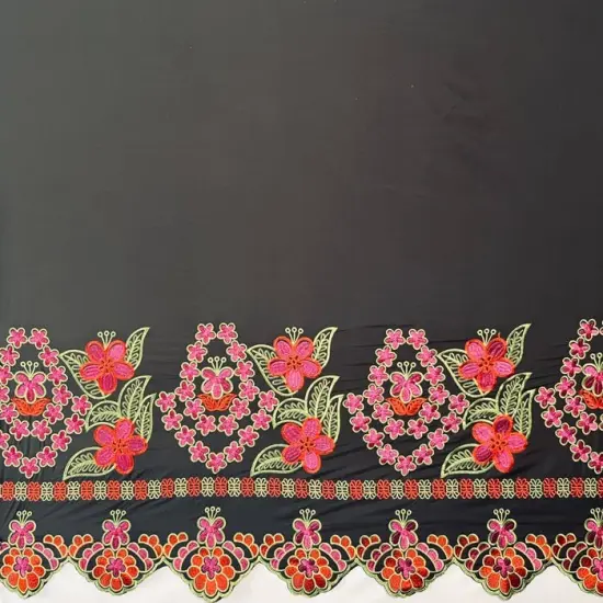 1 Yard Floral Embroidered Border Polyester Fabric 56 inches width, Durable & Elegant Textile Purple {4}