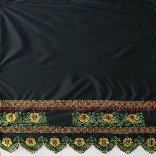 1 Yard Double Anthurium Embroidered Border Polyester Fabric, 56" Width Purple {5}