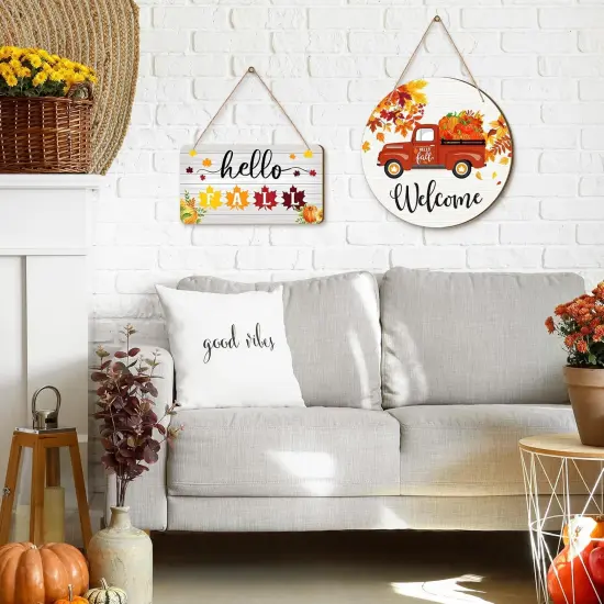2 Pcs Fall Autumn Wooden Hanging Sign {4}