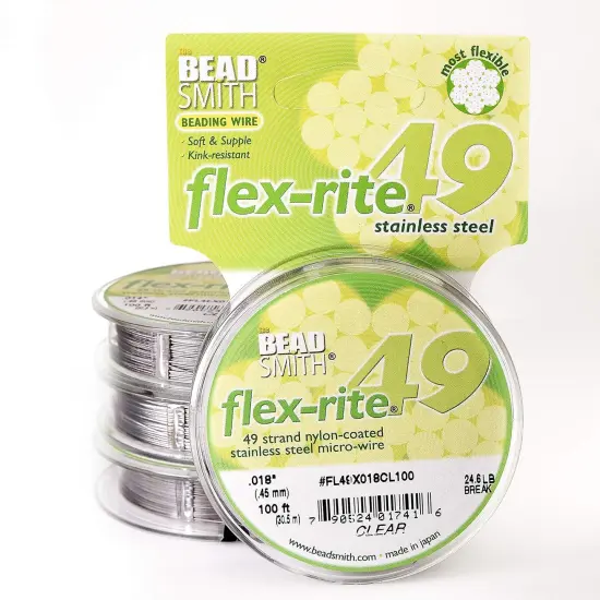 The Beadsmith Flex-Rite Beading Wire - Stainless Steel Micro Flexible Wire, 49 Strand, Clear Color, .018" Diameter, 100-Foot Spool, Nylon Coated {4}