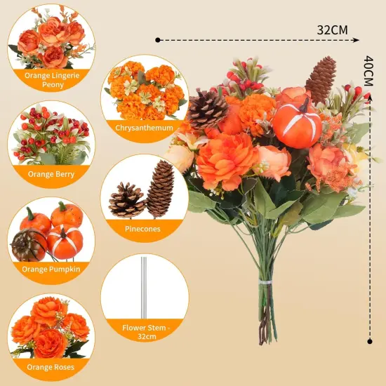 10PCS Artificial Fall Flowers - Orange {5}