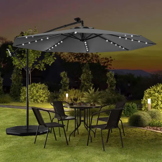 Costway 10 Ft Patio Solar LED Offset Umbrella 40 Lights Crank Cross Base {4}