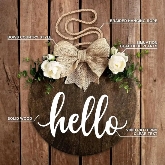 MayAvenue Welcome Sign - Rustic Round Wood Door Hanging {3}