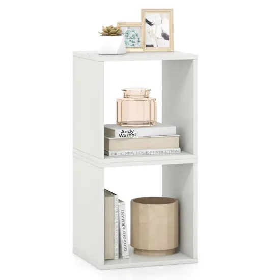 Costway 2PCS Stackable Storage Cube Free-standing Storage Organizer Bookcase for Bedroom White/Natural {1}