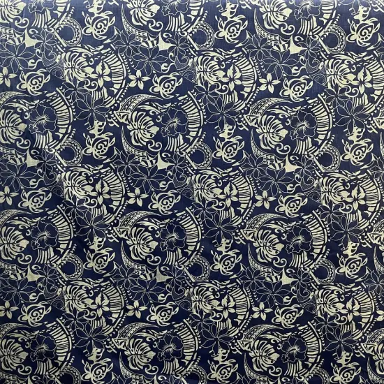 1 Yard Polynesian Tribal Print Fabric Chambray Denim Look 58/60 Inches Wide Mahogany {3}
