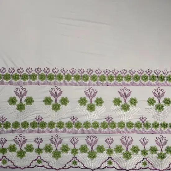 1 Yard Hibiscus Double Border Embroidered Polyester Fabric 56 Inch Width {3}