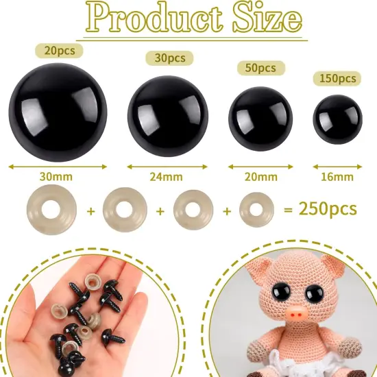 500 Pcs 16-30 MM Large Safety Eyes for Amigurumi {2}