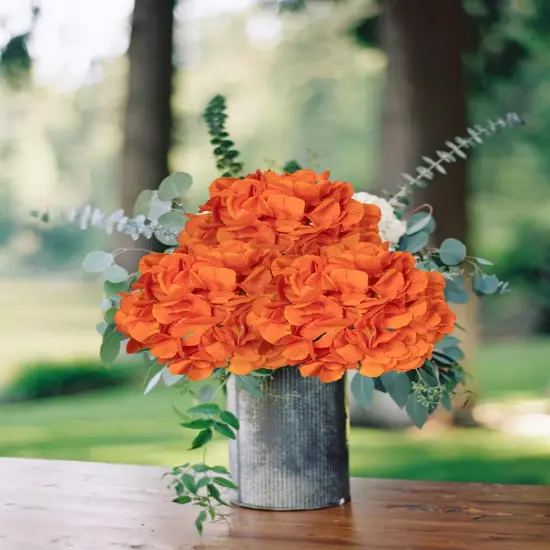 3PCS 21" Faux Hydrangea Long Stems Flowers - Orange {4}
