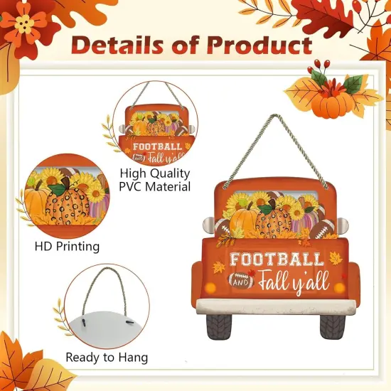Fall Sign Football Pumpkin Truck Decorations 11.5" Football and Fall Y&rsquo;all Hanging Sign {4}
