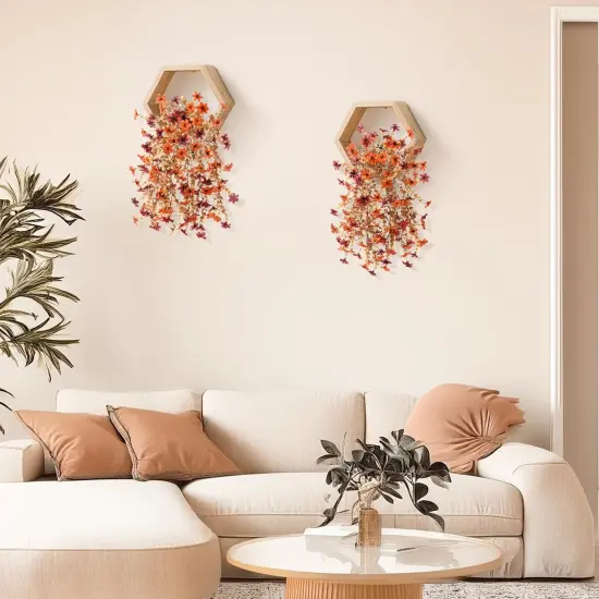 2 PCS Fall Artificial Mums Hanging Flowers (Orange Brown) {5}