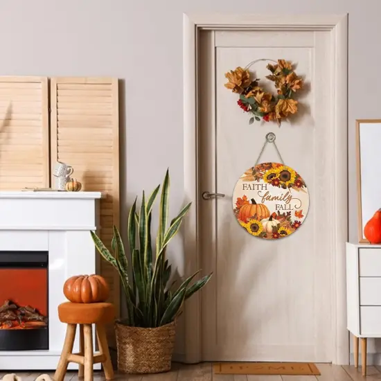 Faith Family Fall Pumpkin Sunflower Front Door Sign {4}