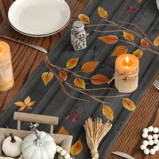 Fall Gnomes Pumpkins Sunflower Maple Leaves Thanksgiving Table Runner, 13 x 72 Inch {3}
