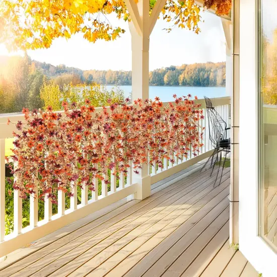 2 PCS Fall Artificial Mums Hanging Flowers (Orange Brown) {3}