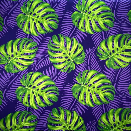 1 Yard Monstera Dypsis Lutescens Leaves Tropical Peachskin Fabric for Sewing Projects 45 Inch Width Orange/Blue {2}