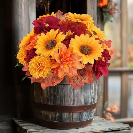 6 Bundles Artificial Fall Dahlia Sunflower {2}
