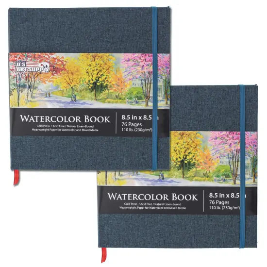 8.5" x 8.5" Watercolor Book (2 Pack, 76 Sheets Each) - 110lb (230 GSM) Linen-Bound Hardcover Artist Paper Pads - Acid-Free Cold-Pressed Watercolor Paper Pad Mixed Media {1}