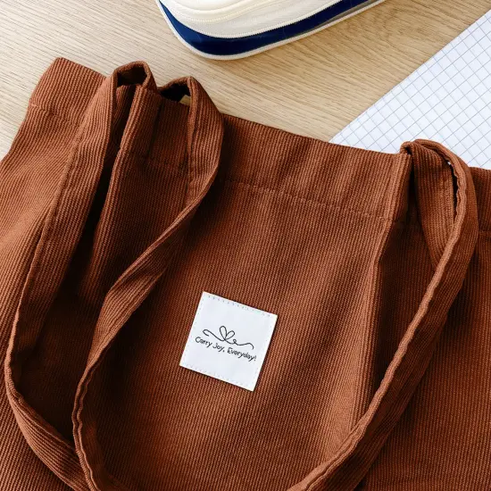 Wrapables Corduroy Tote Bag, Casual Everyday Shoulder Handbag, Brown {3}