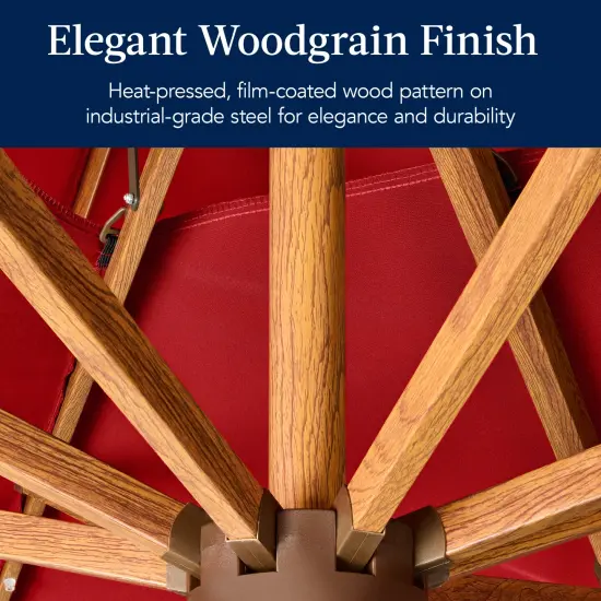 Best Choice Products 10ft Square Woodgrain Pattern 2-Tier Outdoor Solar LED Cantilever Umbrella w/ Base Red {3}