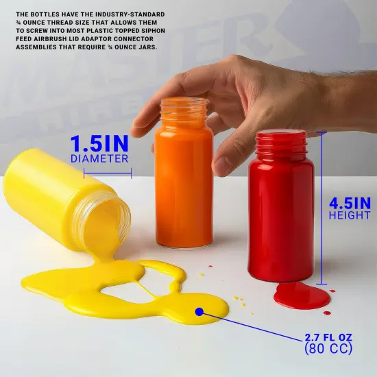 10 Pack Master Airbrush TB-009, 3.4oz Plastic Jar Bottles with 30 Degrees Down Angle Adaptor Lid Assembly, Dual-Action Siphon {6}
