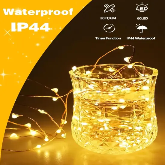 4 Pack 60 LED Fairy String Lights Battery Operated with Timer- 20FT (Warm White) {2}