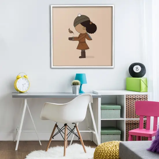 Autumnal Girl with Leaf Framed Giclee Art White {2}