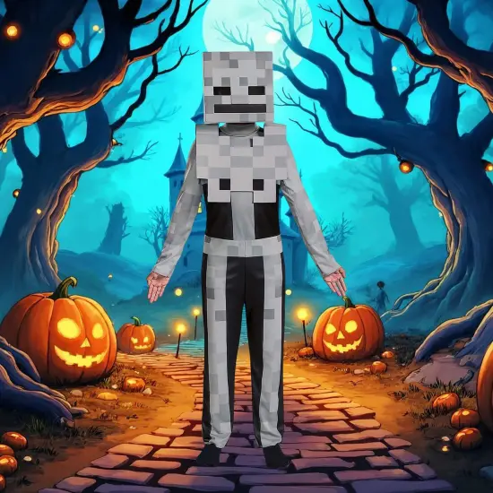 Minecraft Skeleton Classic Child Costume Gray Jumpsuit Mask {5}