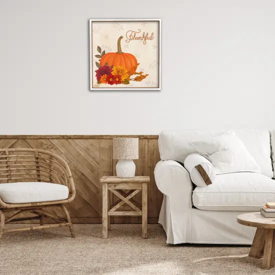Thankful Pumpkin & Florals Framed Giclee Art White {2}