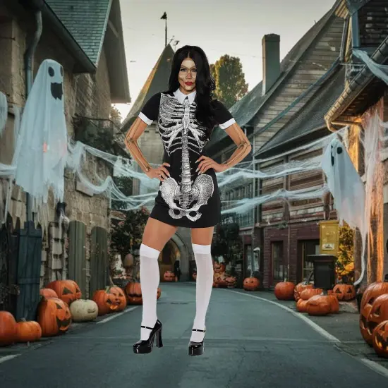 Women's Boneyard Skeleton Costume Dress for Halloween {3}