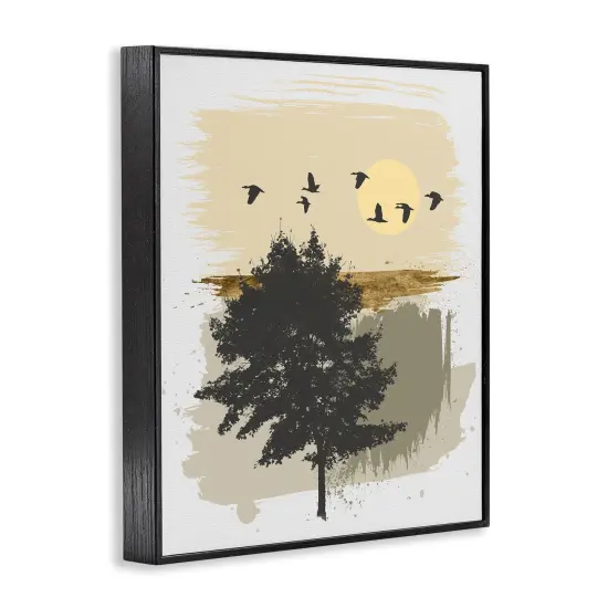 Birds Flying Over Tree Quick Abstract Grunge Painting Framed Giclee Art Black {3}