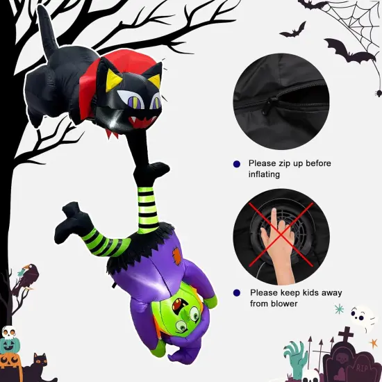 8 FT Halloween Inflatables with LED Lights - Black Cat and Witch {5}