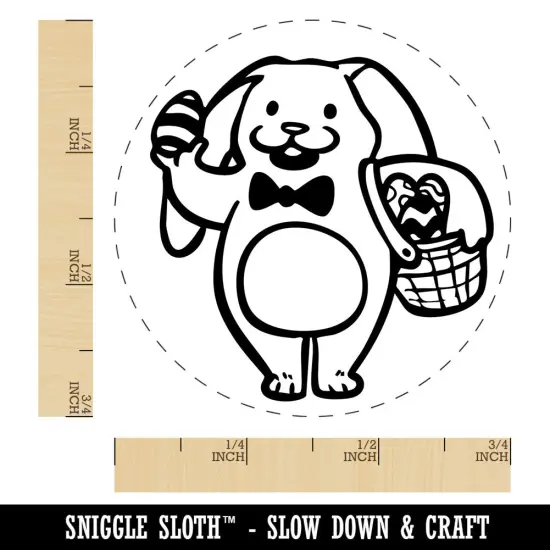 Easter Bunny Rabbit with Basket of Eggs Self-Inking Rubber Stamp Crafting Yellow {1}