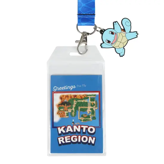 Pokemon Squirtle Blue Kanto Region Lanyard With Rubber Charm And ID Sleeve {1}