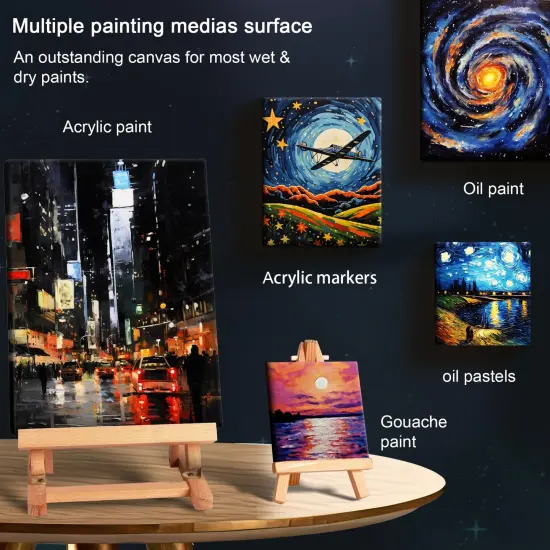 Black Stretched Canvas, 8x10 Inch/4 Pack - 3/4 Inch Profile, 8 Oz Quadruple Gesso Primed 100% Cotton Blank Black Canvases for Acrylic, Oil, Tempera, Metallic, Neon Painting & Crafts {3}