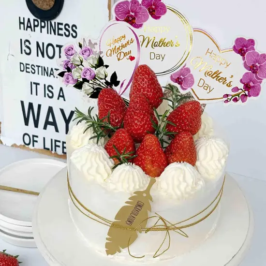 24pcs Happy Mother's Day Cupcake Toppers, Heart Round Butterfly Orchid Rose Flower Cupcake Picks, Cake Decoration for Birthday Mother's Day Party Favors Supplies Favors {3}