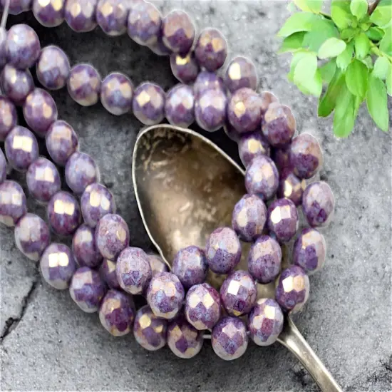 *25* 8mm Gold Lustered Blue Raspberry Fire Polished Round Beads {2}