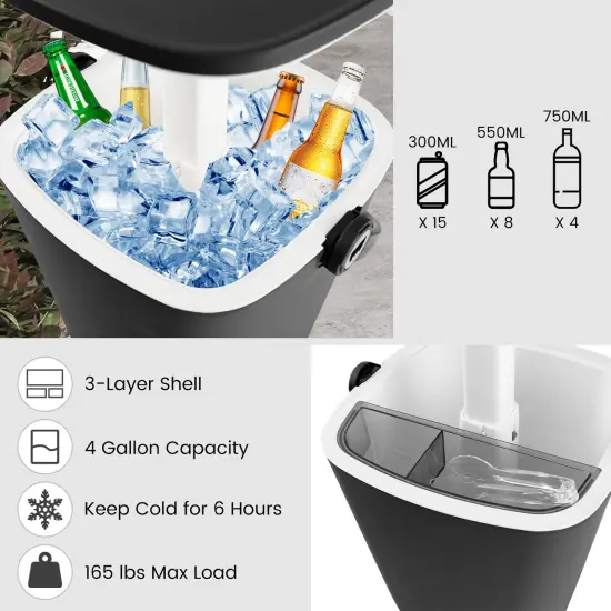 3-in-1 Cooler Bar Table with Storage Rack, Portable and Weatherproof Black {5}