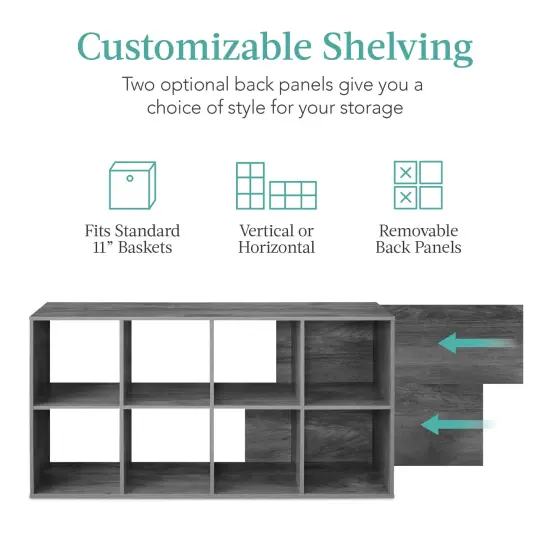 Best Choice Products 8-Cube Bookshelf, 11in Display Storage System, Organizer w/ Removable Back Panels Dark Gray {3}