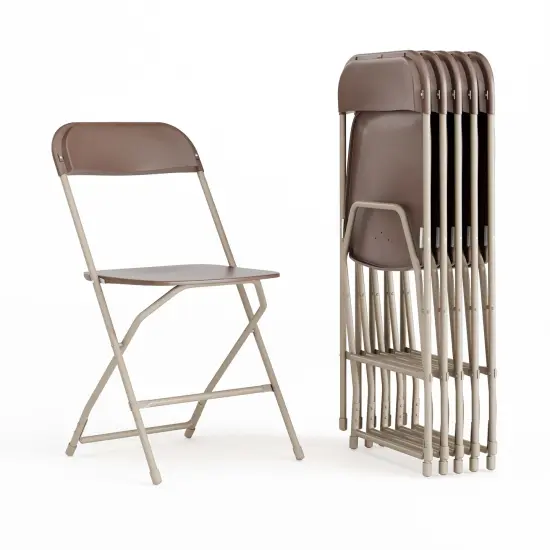 Emma and Oliver Set of 6 Stackable Folding Plastic Chairs - 650 LB Weight Capacity Brown {2}