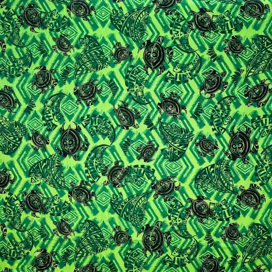 1 Yard Sea Turtles Polynesian Tattoo Fabric, 100% Rayon Poplin, 36in L x 45in W Red/Fuschia/Black {3}