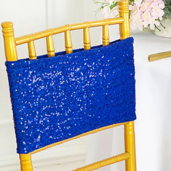 10 Pieces Radiant Royal Blue Sequin Stretch Spandex Chair Bands 7 x 13 Inches {4}