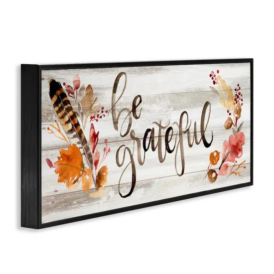 Be Grateful Boho Calligraphy Rustic Autumn Flowers Framed Giclee Art Black {3}