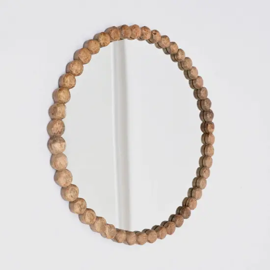 Decorative Wall Mirror with Wood Bead Design Frame - 32" {3}