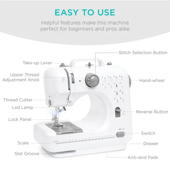 Best Choice Products 6V Portable Sewing Machine, 42-Piece Beginners Kit w/ 12 Stitch Patterns Gray/White {4}