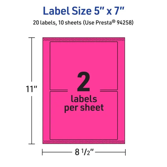 Avery Neon Magenta Paper Labels, 5" x 7" Rectangle {5}