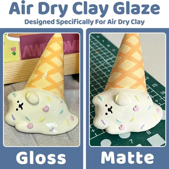 Air Dry Clay Glaze Kit, 2 x 100ml Gloss Matte Clay Varnish for Air Drying Clay, Air Dry Clay Varnish for Craft Pottery Water Proof, Gloss Finish, Scratch Resistant {2}